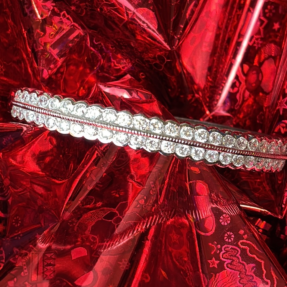 Hinged bangle bracelet 925 FAS double pave diamond crystals Valentines estate